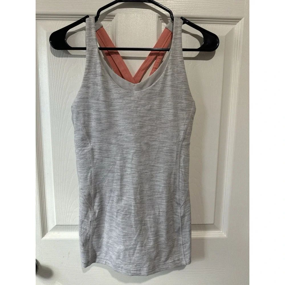 Lululemon‎ Stash N' Run Tank Grey And White Size 8
